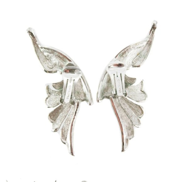 CHRISTIAN DIOR Clip On Silver Tone Earrings Vintage - Picture 2 of 4